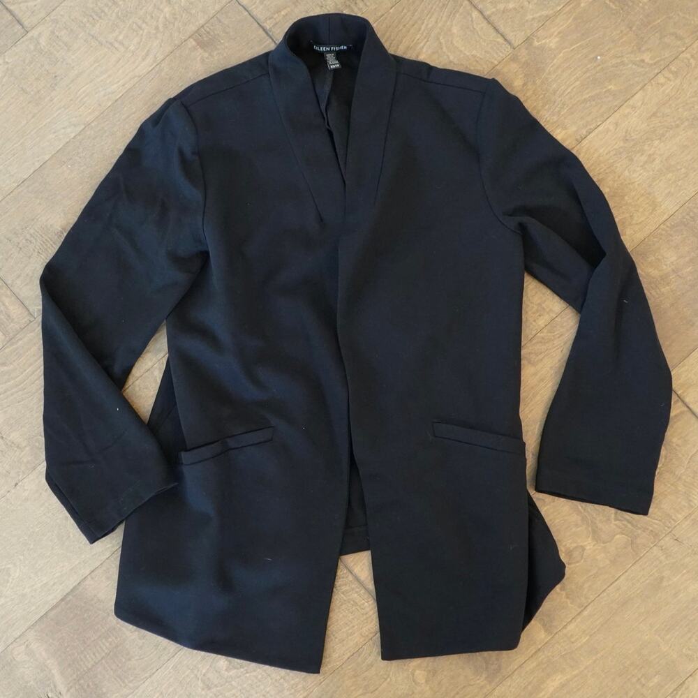 Eileen Fisher Lightweight Open Front Long Sleeve Blazer Black Womens‎ Size XS